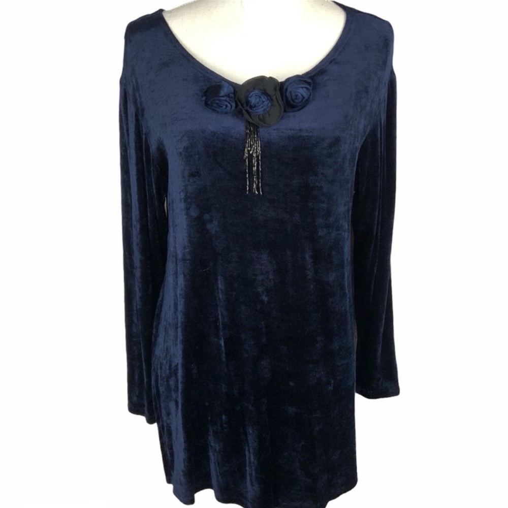 Carole Little Velvet Tunic Small Navy Blue Beaded